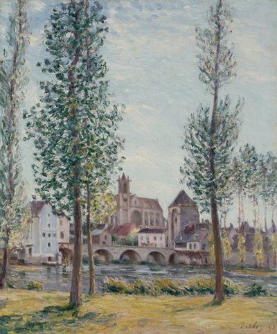 Blick auf Moret sur Loing durch die Bäume von Alfred Sisley