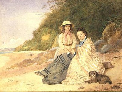 Mutter und Tochter mit Hund von Alfred Tidey