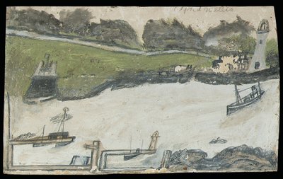 Hafenszene mit Schloss und Leuchtturm von Alfred Wallis