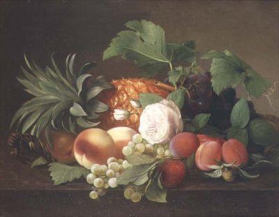 Stillleben mit Ananas, Pfirsichen, Pflaumen und Trauben von Alfrida Vilhelmine Ludovica Baadsgaard