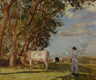 Sommermorgen, eine Milchmagd und Vieh von Algernon Mayow Talmage