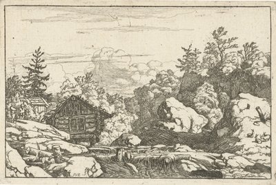 Landschaft mit Hütte bei einem Wasserfall von Allaert van Everdingen