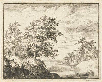 Flusslandschaft mit Ruderboot von Allaert van Everdingen