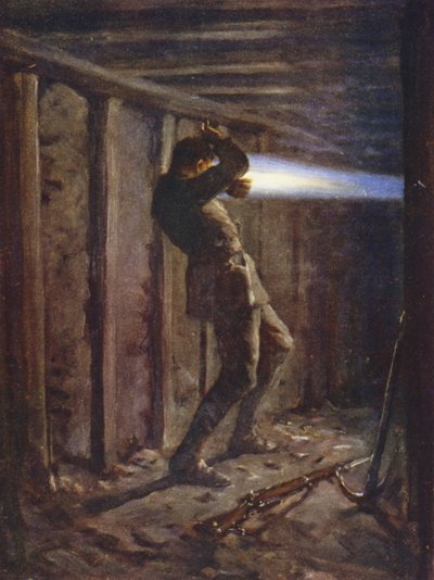 Eine blaue Flamme schießt aus der feindlichen Mine und verbrennt schwer Private T Bytheway, 20. Oktober 1915 von Allan (after) Stewart