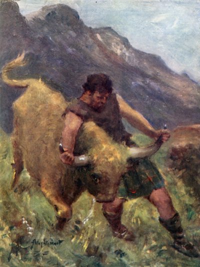 Als er damit rang, kam eines seiner Hörner in seine Hände von Allan (after) Stewart