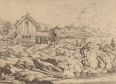 Boot an einem Flussufer mit drei Ziegen, wahrscheinlich um 1645-1656 von Allart van Everdingen