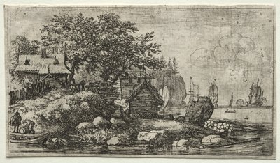 Acht Landschaften: Landschaft mit zwei leeren Booten von Allart van Everdingen