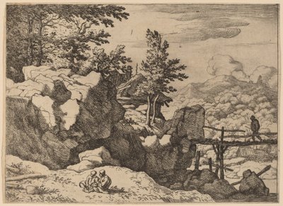Mann auf einer kleinen Holzbrücke, wahrscheinlich ca. 1645-1656 von Allart van Everdingen