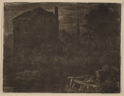Nächtliche Landschaft mit Haus und Kirchturm von Allart van Everdingen