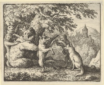 Auf Befehl des Löwen wird ein Stück Haut vom Bären genommen, ein Stück der Vorderpfoten..., 1650-75 von Allart van Everdingen