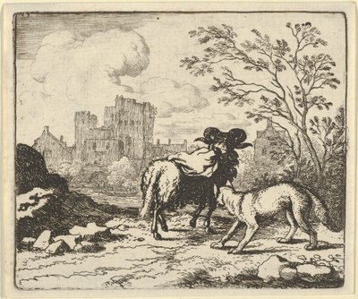 Renard schickt den Widder mit einem Paket, das den Kopf des Kaninchens enthält, zum Löwen zurück, 1650-75 von Allart van Everdingen