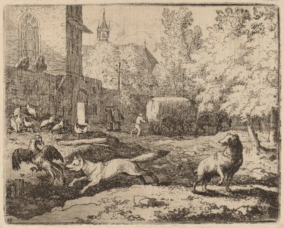 Reineke versucht, einen Hahn zu stehlen, wahrscheinlich um 1645-1656 von Allart van Everdingen