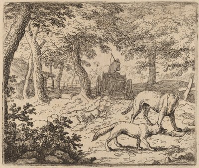 Reineke Fuchs und der Wolf vor dem Fischwagen, wahrscheinlich ca. 1645-1656 von Allart van Everdingen