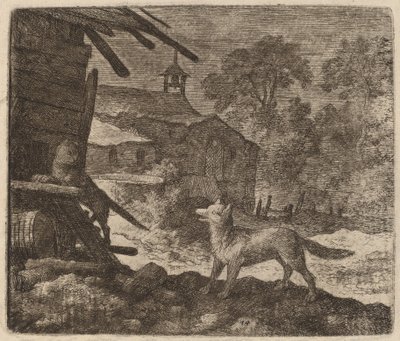 Die Katze betritt die Scheune, während Reynard zusieht von Allart van Everdingen