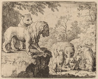 Der Löwe begnadigt Reynard vor den anderen Tieren, wahrscheinlich um 1645-1656 von Allart van Everdingen