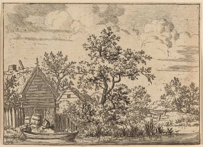 Zwei Fässer vor einem Cottage von Allart van Everdingen