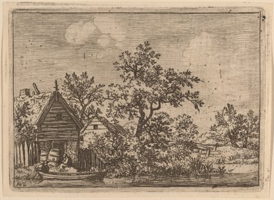Zwei Fässer vor einem Cottage von Allart van Everdingen