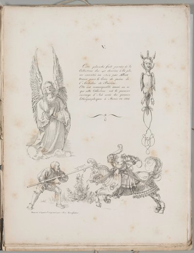Kunst der Lithographie: Drei Entwürfe aus Dürers Gebetbuch, Platte V von Alois Senefelder