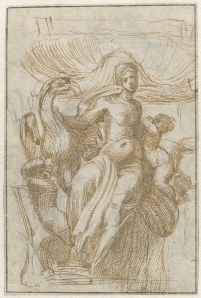 Leda oder Venus (?) mit Vogel und Putti vor einer Muschel von Alonso Berruguete