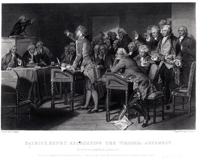 Patrick Henry spricht vor der Virginia Assembly, März 1775, graviert von Henry Bryan Hall (1808-84), 1856 von Alonzo Chappel