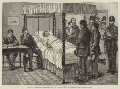 Gefangene, die beschuldigt werden, Mr. Hearn in Ballinrobe, Mayo, erschossen zu haben, werden ihm zur Identifizierung vorgeführt von Aloysius O