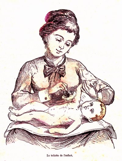 Die Toilette des Kindes - Das normale Leben & Gesundheit von J. Rengade. Zeichnung von A. Demarle 1881 von Alphonse Demarle