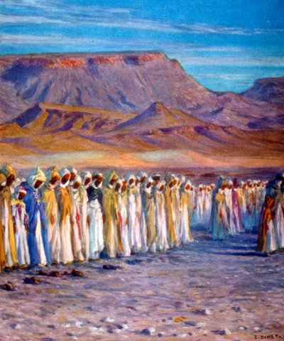 Illustration der muslimischen arabischen Pilger auf dem Weg nach Mekka von Alphonse Etienne Dinet