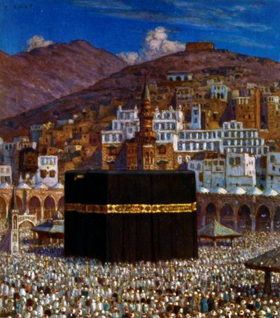 Illustration, die muslimische Pilger an der Kaaba in Mekka darstellt. von Nasreddine Dinet (Alphonse-Étienne Dinet). 1861 – 1929 von Alphonse Etienne Dinet