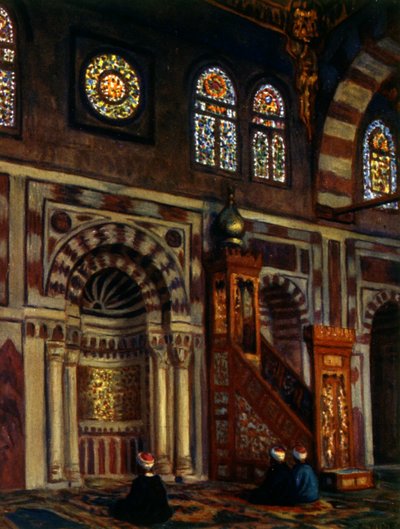 Innenraum einer Moschee mit einem Mihrab. von Nasreddine Dinet (Alphonse-Étienne Dinet). 1861 – 1929. ein französischer Orientalist Maler 1918 von Alphonse Etienne Dinet