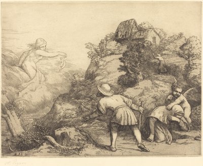 Allegorie des Bauern und des Glücks (Le paysan et la fortune: Sujet allegorique) von Alphonse Legros