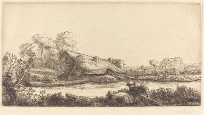 Bauernhof am Fluss im Abendlicht La ferme sur la rivière: Effet du soir von Alphonse Legros