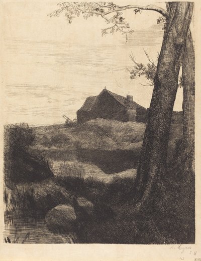 Bauernhof mit großem Baum von Alphonse Legros