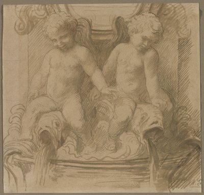 Brunnen mit Putti, die auf Delfinen reiten, zweite Hälfte des 19. Jahrhunderts von Alphonse Legros