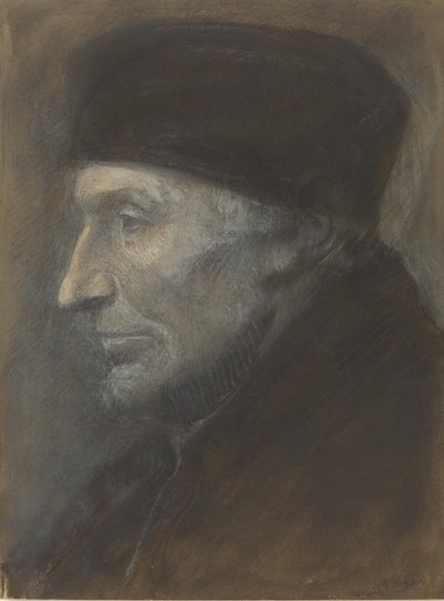 Kopf eines Mannes mit Schädelkappe von Alphonse Legros