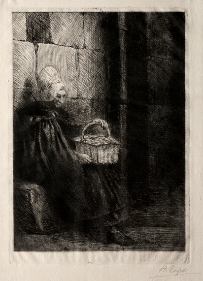 Landschaft in der Nähe von Boulogne, genannt Frau mit einem Korb von Alphonse Legros