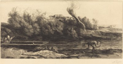 Landschaft mit Boot, 2. Platte (Paysage au bateau) von Alphonse Legros