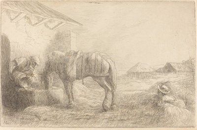 Mann tränkt ein Pferd von Alphonse Legros