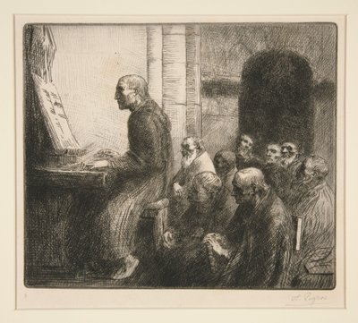 Mönch beim Orgelspiel in der Kirche von Alphonse Legros