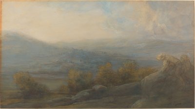 Berglandschaft mit zwei Figuren rechts von Alphonse Legros