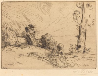 Bäuerin sitzt nahe einer Hecke von Alphonse Legros