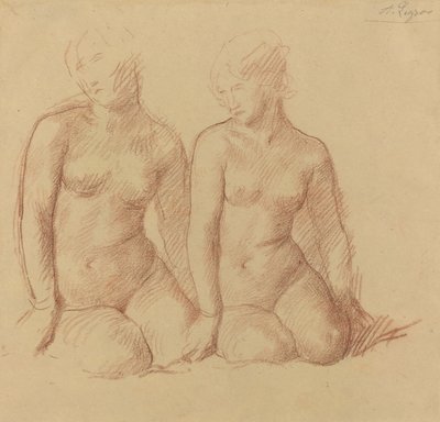 Studie von zwei nebeneinander sitzenden Figuren von Alphonse Legros