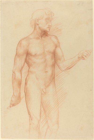 Studie einer Männerfigur, die einen Stab hinter dem Rücken hält von Alphonse Legros