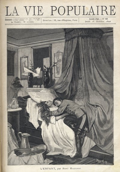 Ein verzweifelter Soldat umarmt die Leiche einer Frau, die in einem Bett liegt. Illustration von Alfons Maria Mucha von Alphonse Mucha