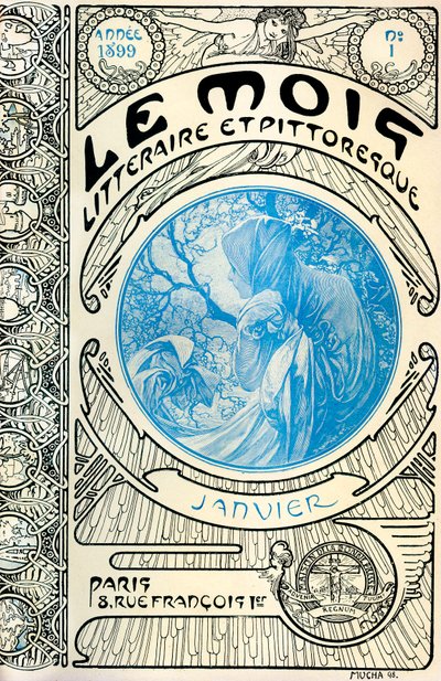 Titelblatt der Zeitschrift (Monatszeitschrift) Der literarische und malerische Monat von Alphonse Mucha (1860-1939): Januar 1899 - Maison de la Bonne Presse - von Alphonse Mucha