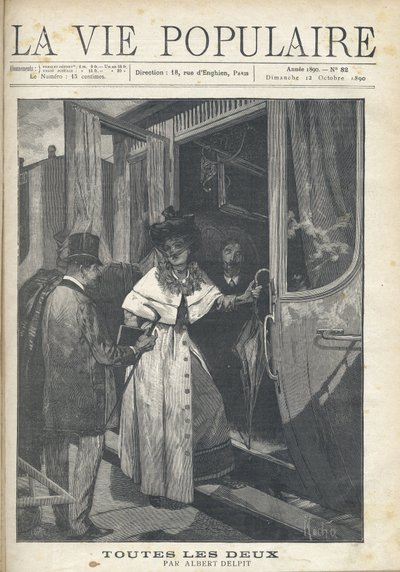 Abschied zwischen einem Mann und einer Frau, die auf einem Bahnsteig in einen Zug steigen. Illustration von Alfons Maria Mucha (Alphonse Marie Mucha) von Alphonse Mucha