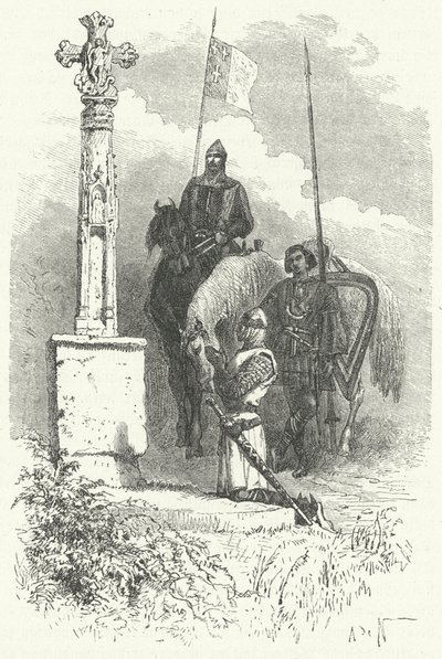 Ferdinand I. von León betet vor einem Kreuz von Alphonse Marie de (after) Neuville