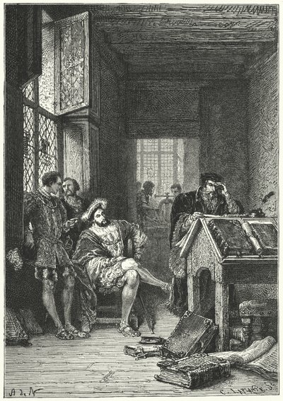 Franz I. von Frankreich mit dem Drucker und Gelehrten Robert Estienne von Alphonse Marie de (after) Neuville