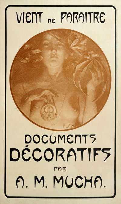 Werbung für die Monographie Dekorative Dokumente von Alphonse Mucha, 1902 von Alphonse Mucha