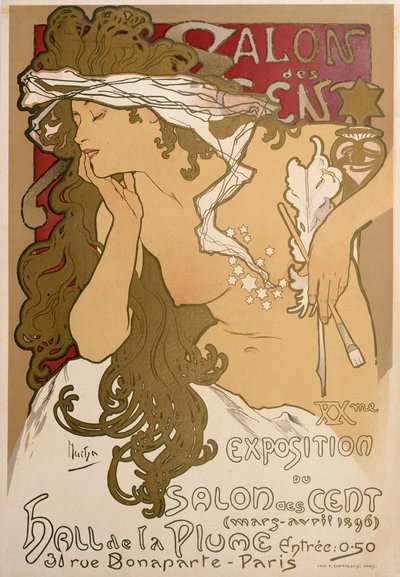 Plakat für die XX. Ausstellung im Salon des Cent, Paris, Frankreich, 1896 von Alphonse Mucha