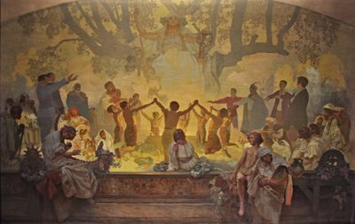 Der Eid der Omladina unter dem slawischen Lindenbaum Der Zyklus Das Slawische Epos von Alphonse Mucha